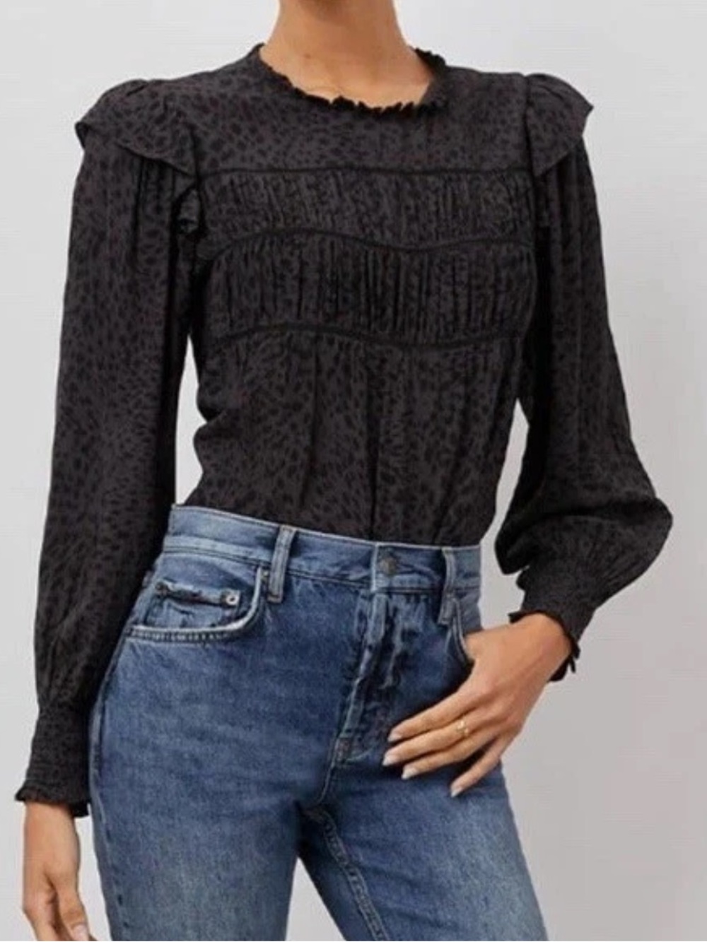 Rails Kadi Top Spotted Slate Ruffle Boho Leopard Print Top Size M